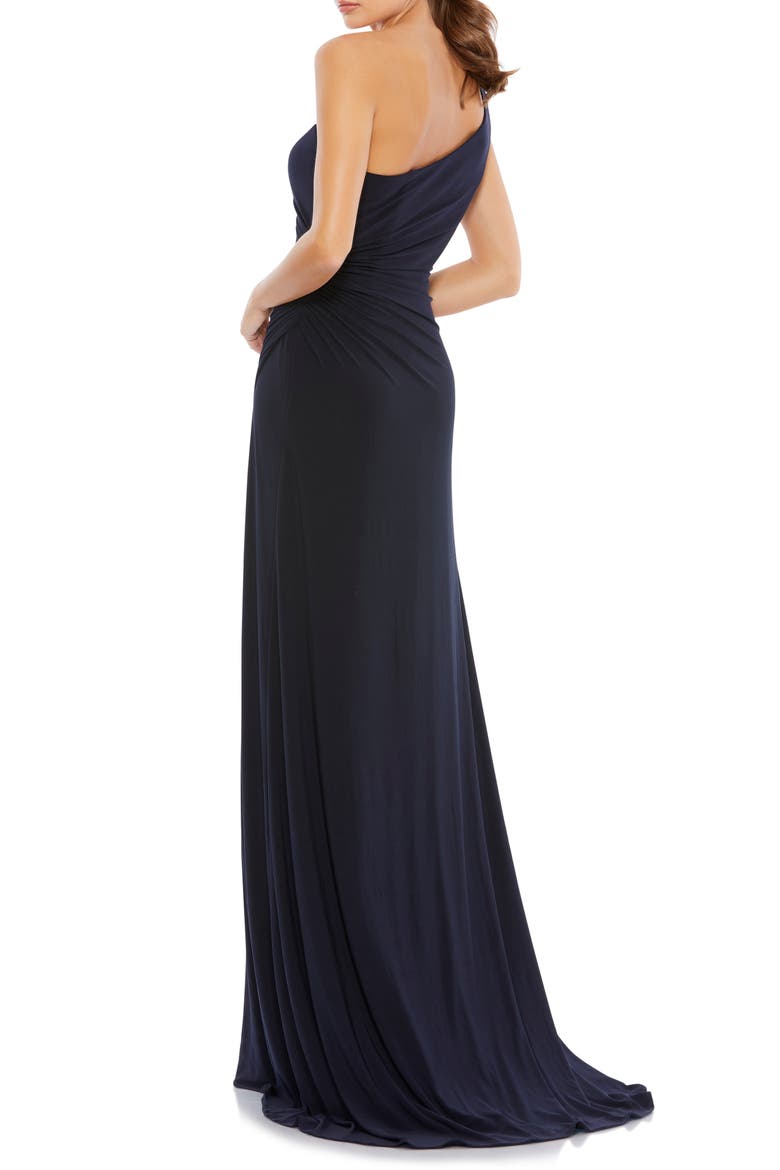 One Shoulder Ruched Jersey Evening Gown, Alternate, color, MIDNIGHT