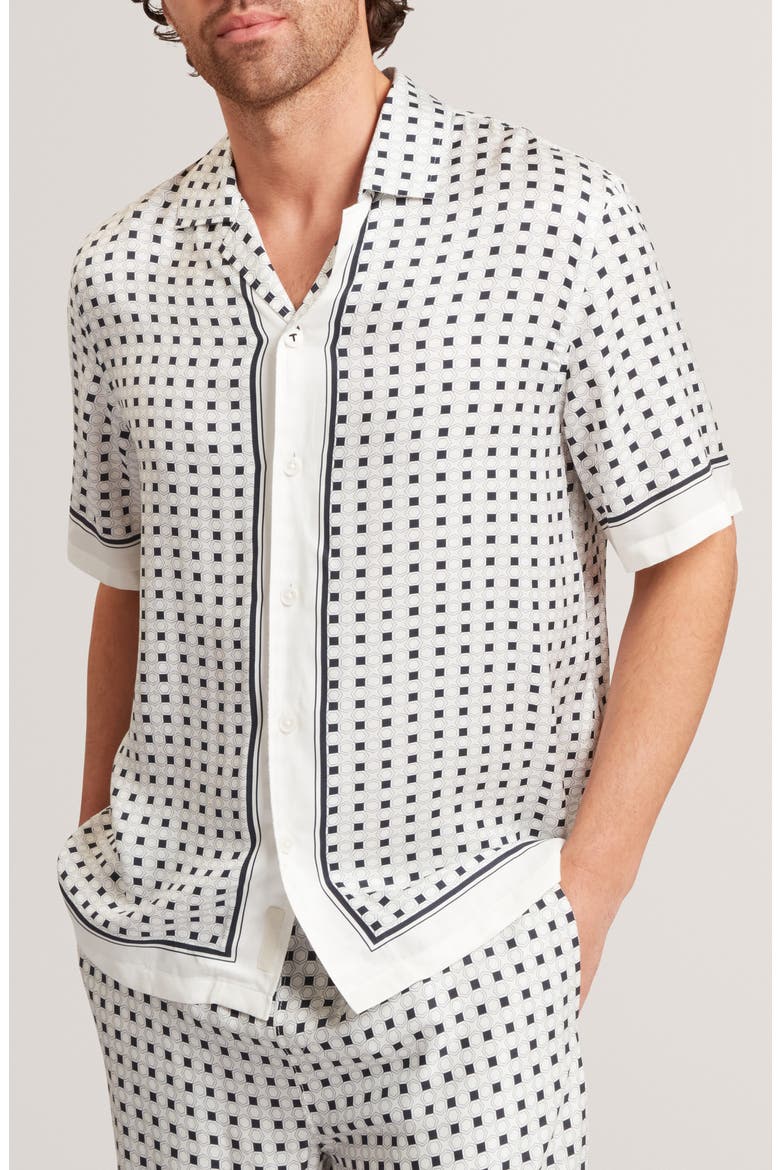 Ferran Geometric Print Cotton & Linen Camp Shirt, Main, color, ECRU