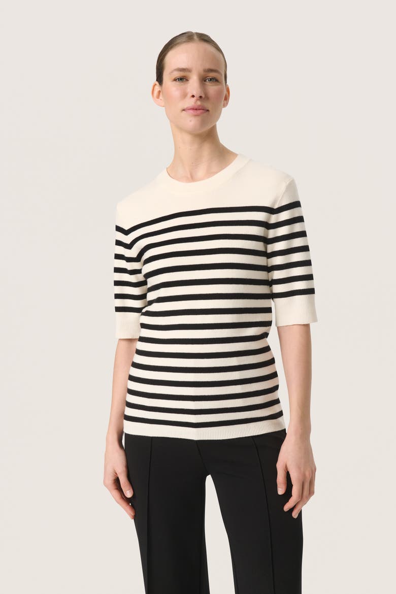 SLSpina Slim Fit Crew Neck Pullover, Main, color, White with Black stripe