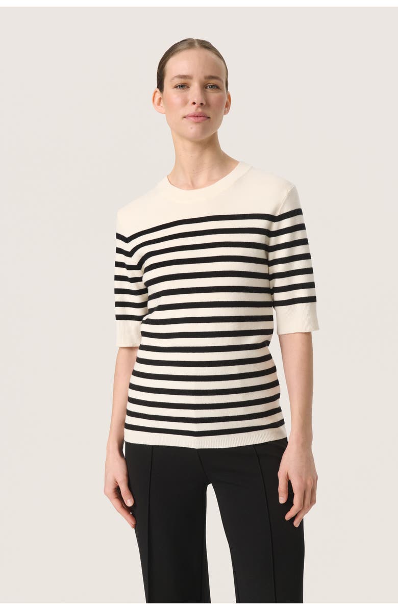 Soaked in Luxury SLSpina Slim Fit Crew Neck Pullover, Main, color, White With Black Stripe