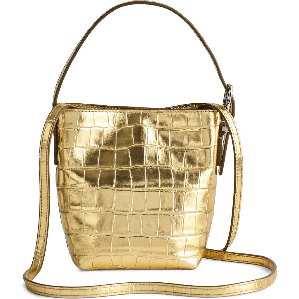 Madewell The Essential Micro Croc Embossed Metallic Leather Bucket Tote In Gold