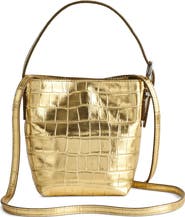 Madewell The Essential Micro Croc Embossed Metallic Leather Bucket Tote