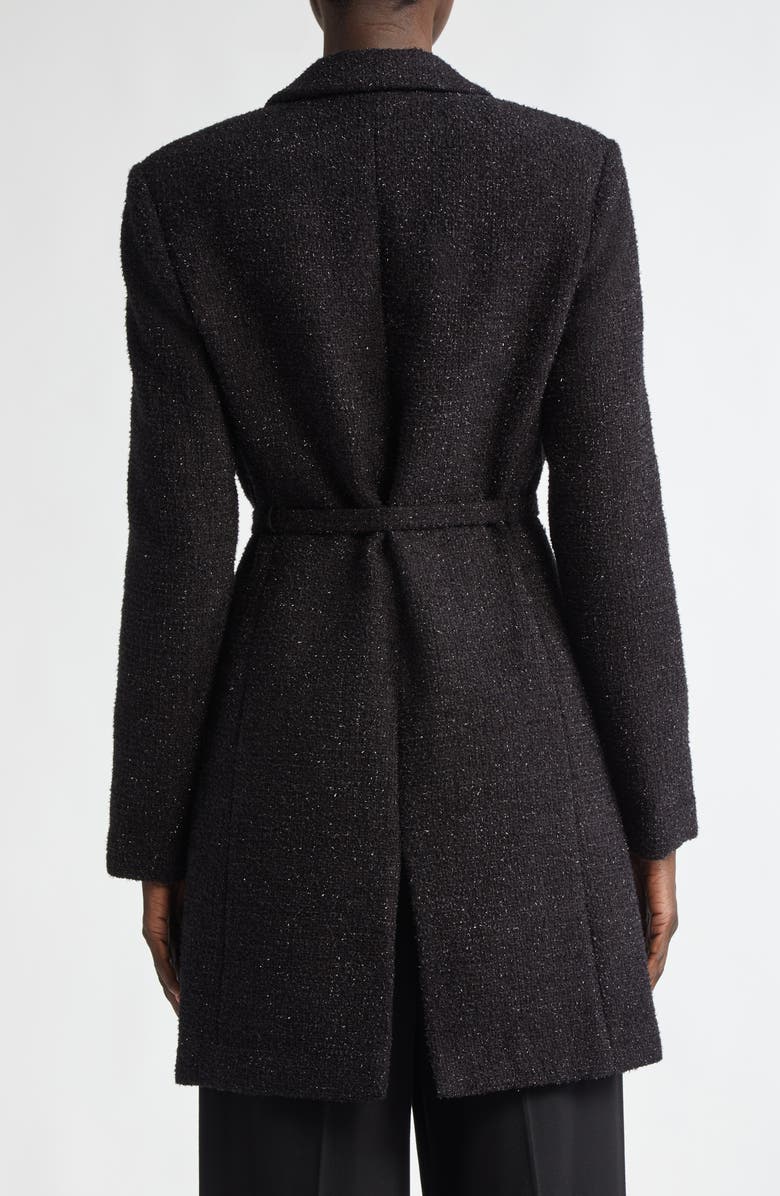 ST. JOHN Metallic Boucle Belted Longline Jacket, Alternate, color, Black