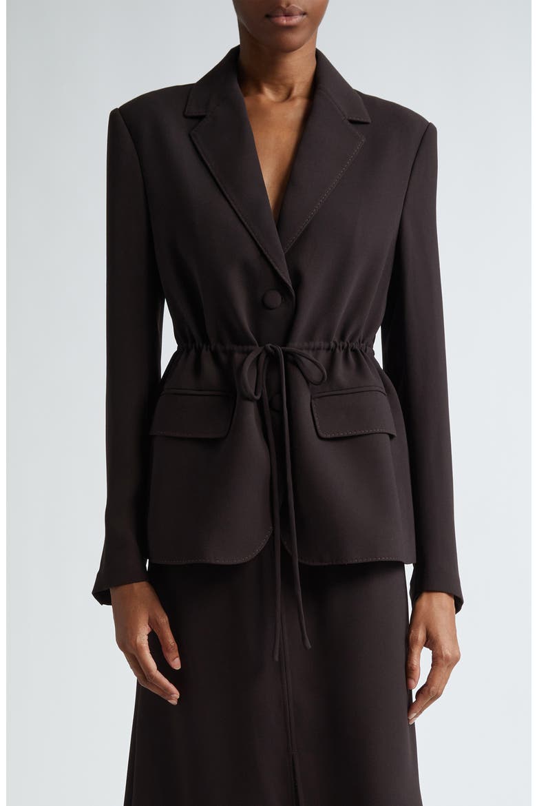 Fluid Satin Back Crepe Drawstring Blazer, Main, color, MOCHA