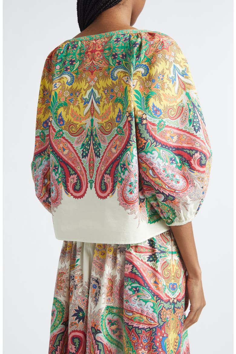 Paisley Print Cotton Split Neck Top, Alternate, color, PRINT ON WHITE BASE