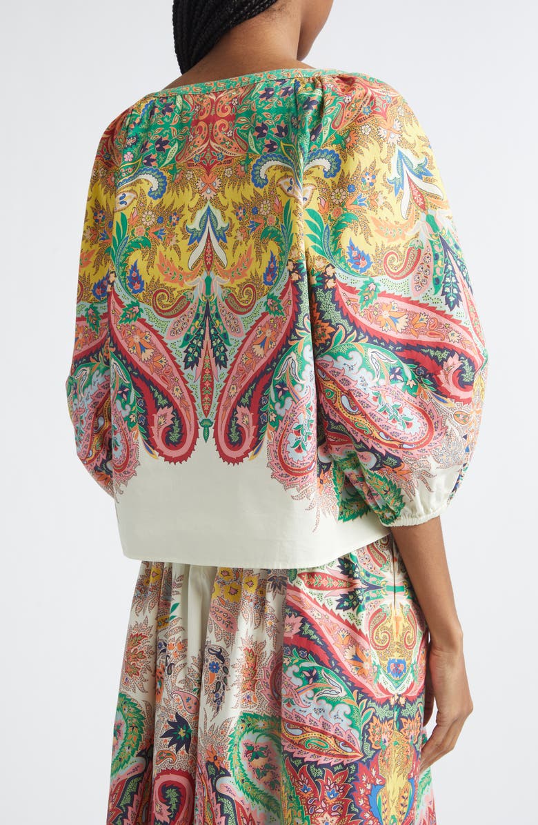 Etro Paisley Print Cotton Split Neck Top, Alternate, color, Print On White Base