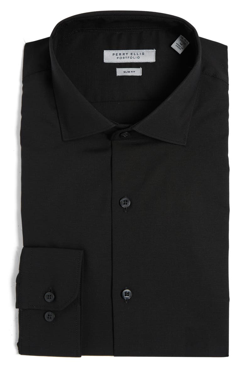 Luxe Slim Fit Solid Dress Shirt, Main, color, BLACK