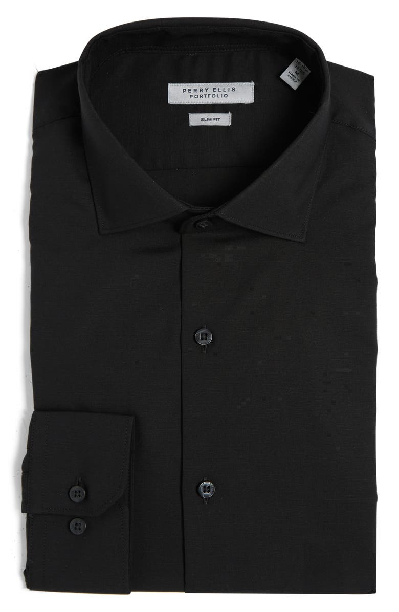 Perry Ellis Luxe Slim Fit Solid Dress Shirt, Main, color, Black