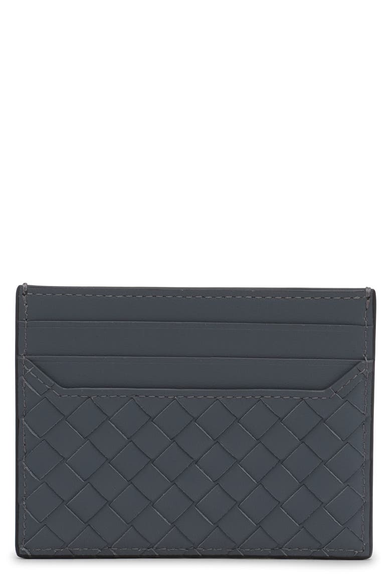 Intrecciato Piccolo Leather Card Holder, Main, color, 8073 BLACK/ THUNDER