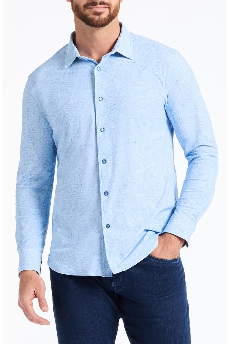 Thurston Paisley Knit Button-Up Shirt, Main, color, BLUE