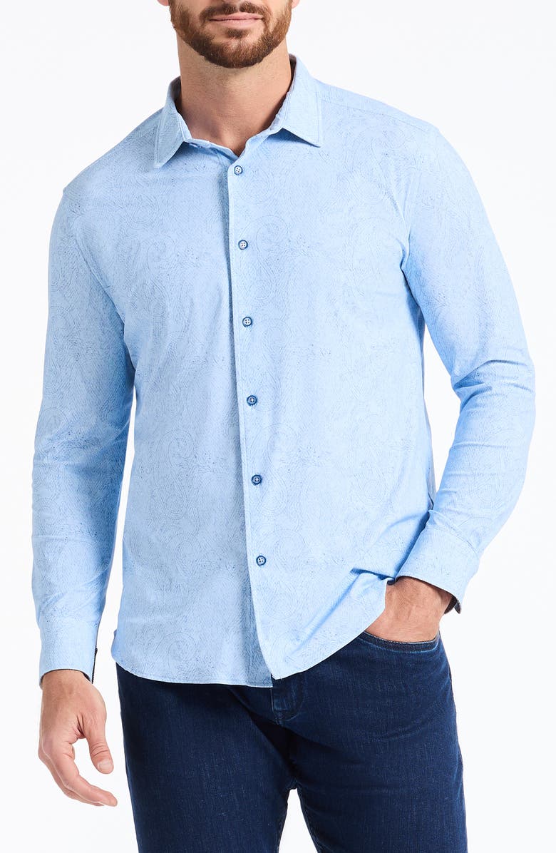 Robert Graham Thurston Paisley Knit Button-Up Shirt, Main, color, Blue