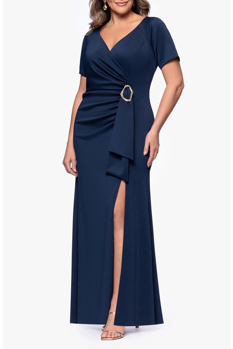 Ruched Drape Gown, Alternate, color, MIDNIGHT