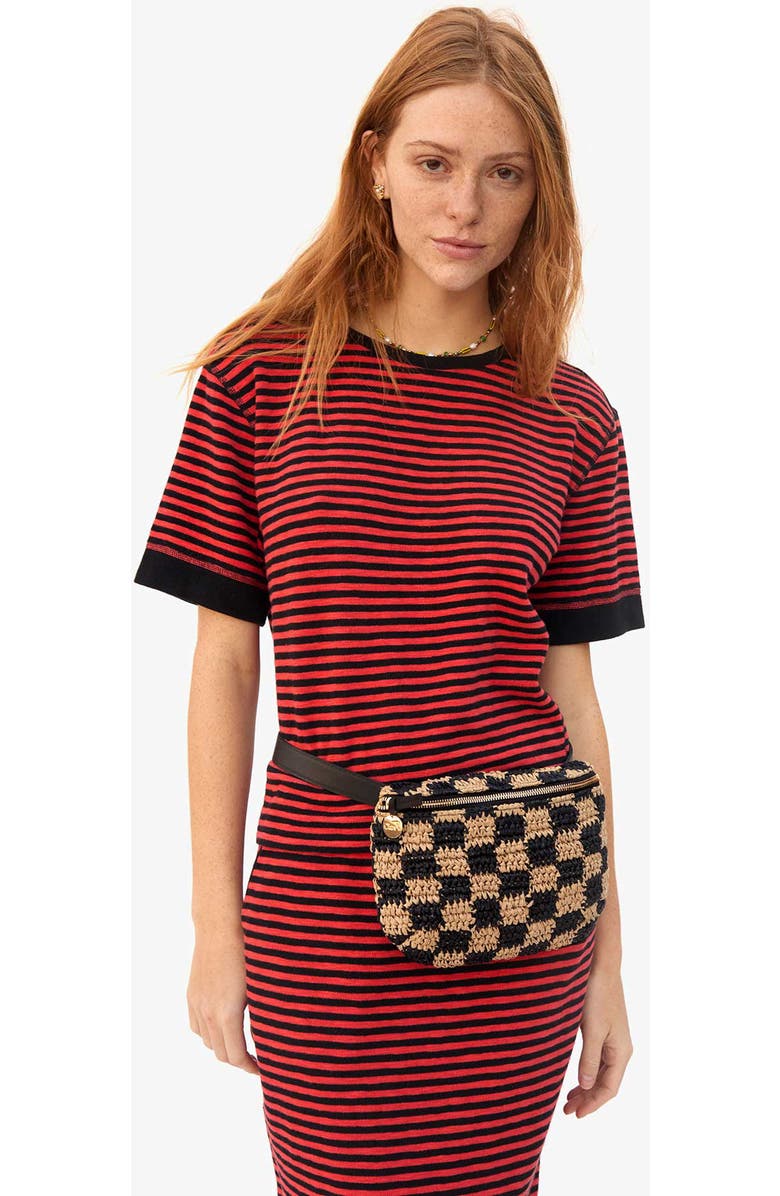 Clare V. Checkerboard Woven Raffia Belt Bag, Alternate, color,