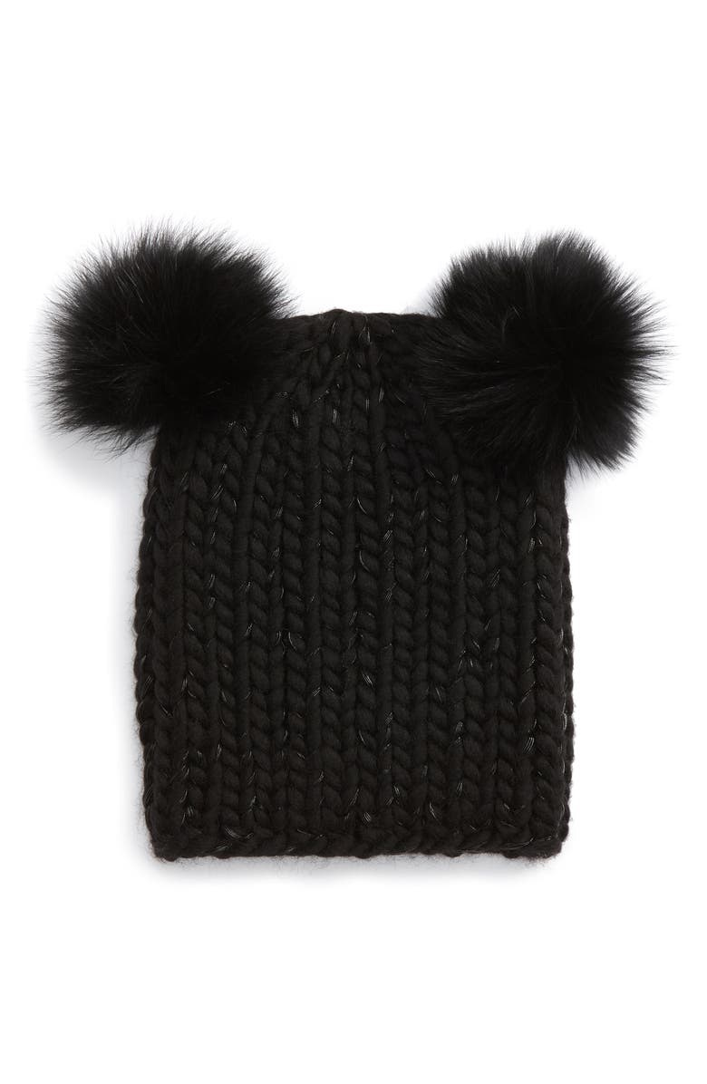 Eugenia Kim Mimi Beanie with Genuine Fox Fur Pompoms, Main, color, 