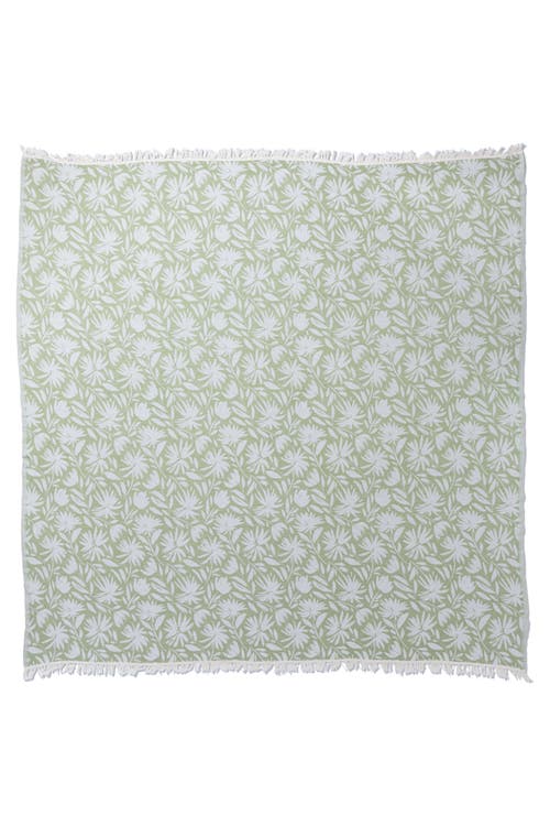 InfuseZen Whimsical Flower Organic Reversible Muslin Blanket in Olive 