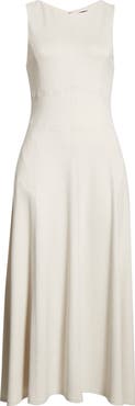 Halogen® Contrast Topstitch Sleeveless Midi Dress