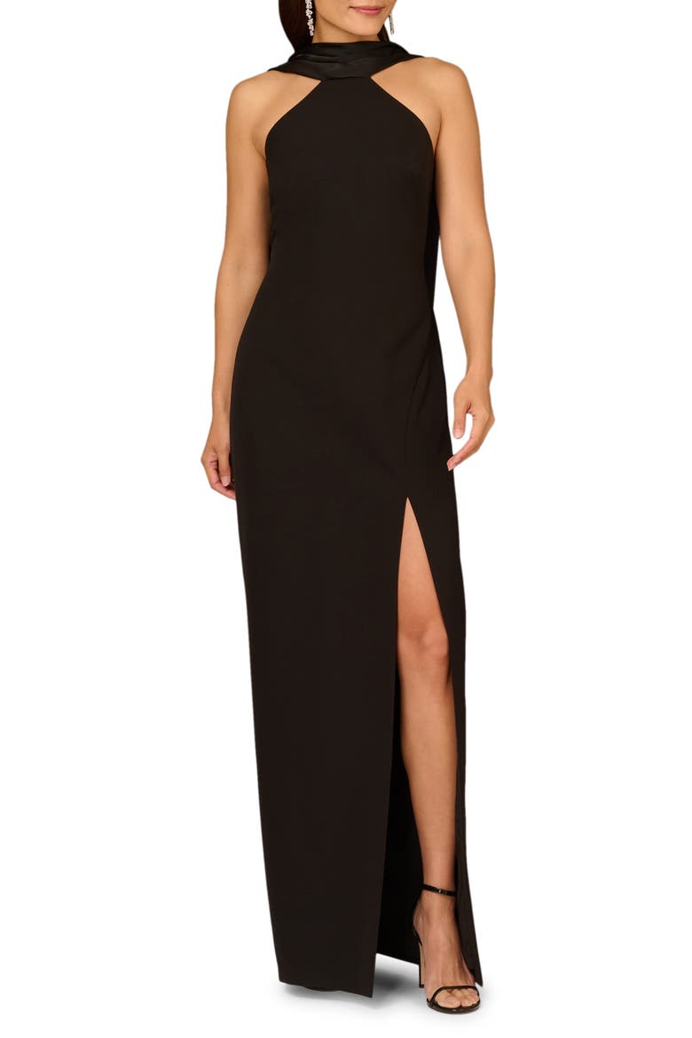 Bonded Crepe Gown, Main, color, BLACK