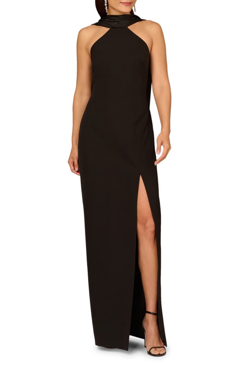 Aidan Mattox Bonded Crepe Gown, Main, color, Black