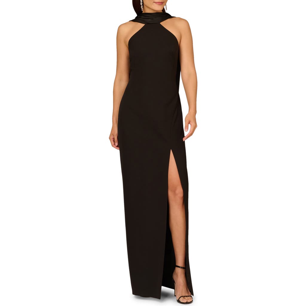 Aidan Mattox Bonded Crepe Gown In Black