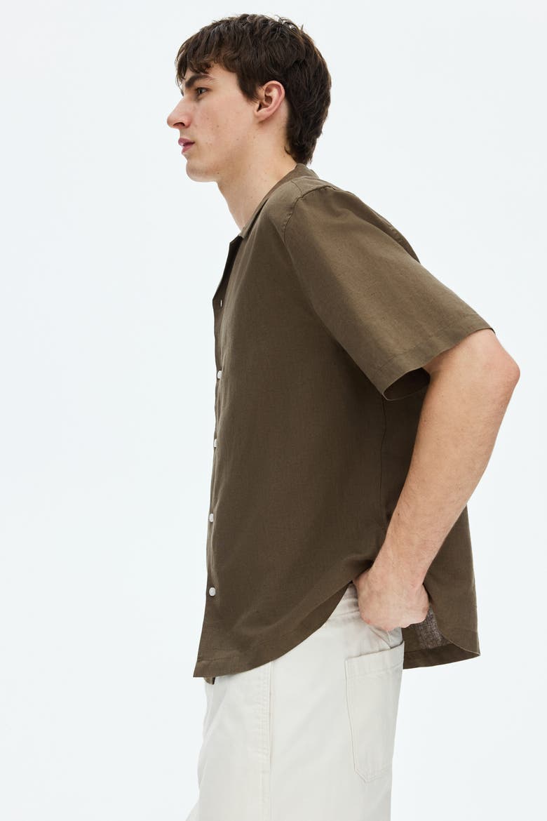 Relaxed Fit Linen-blend Resort Shirt, Alternate, color, Dark khaki green