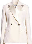 Versace Embellished Satin Trim Stretch Wool Evening Jacket