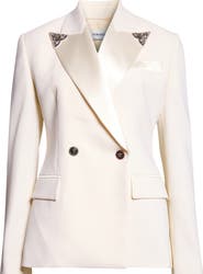Versace Embellished Satin Trim Stretch Wool Evening Jacket