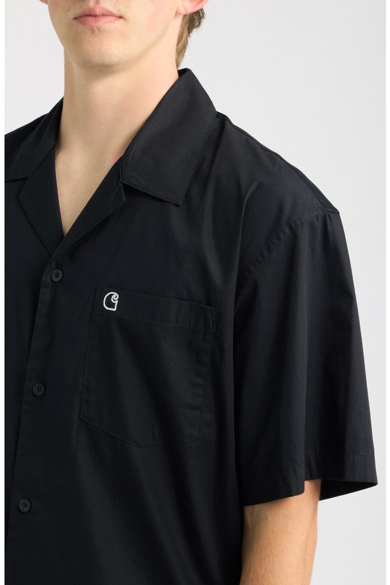 Kendry Cotton Poplin Camp Shirt, Alternate, color, BLACK / WHITE