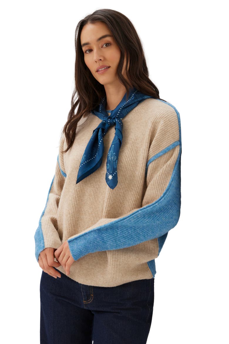 Colorblock Crewneck Sweater, Alternate, color, DARK OATMEAL/ BLUE