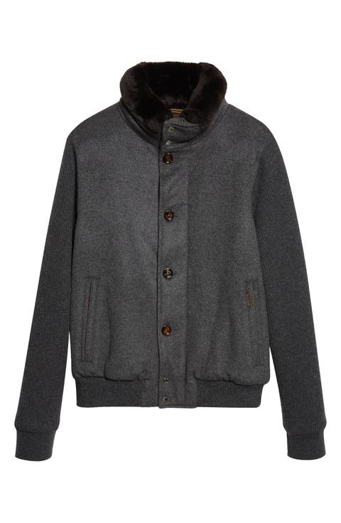Levion Mixed Media Cashmere & Wool Jacket with Genuine Shearling Collar