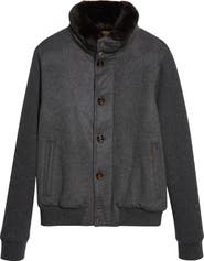 MooRER Levion Mixed Media Cashmere & Wool Jacket with Genuine Shearling Collar