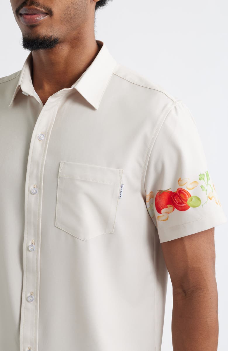 MAVRANS Ciao Weekend Cucina Print Short Sleeve Performance Button-Up Shirt, Alternate, color, White