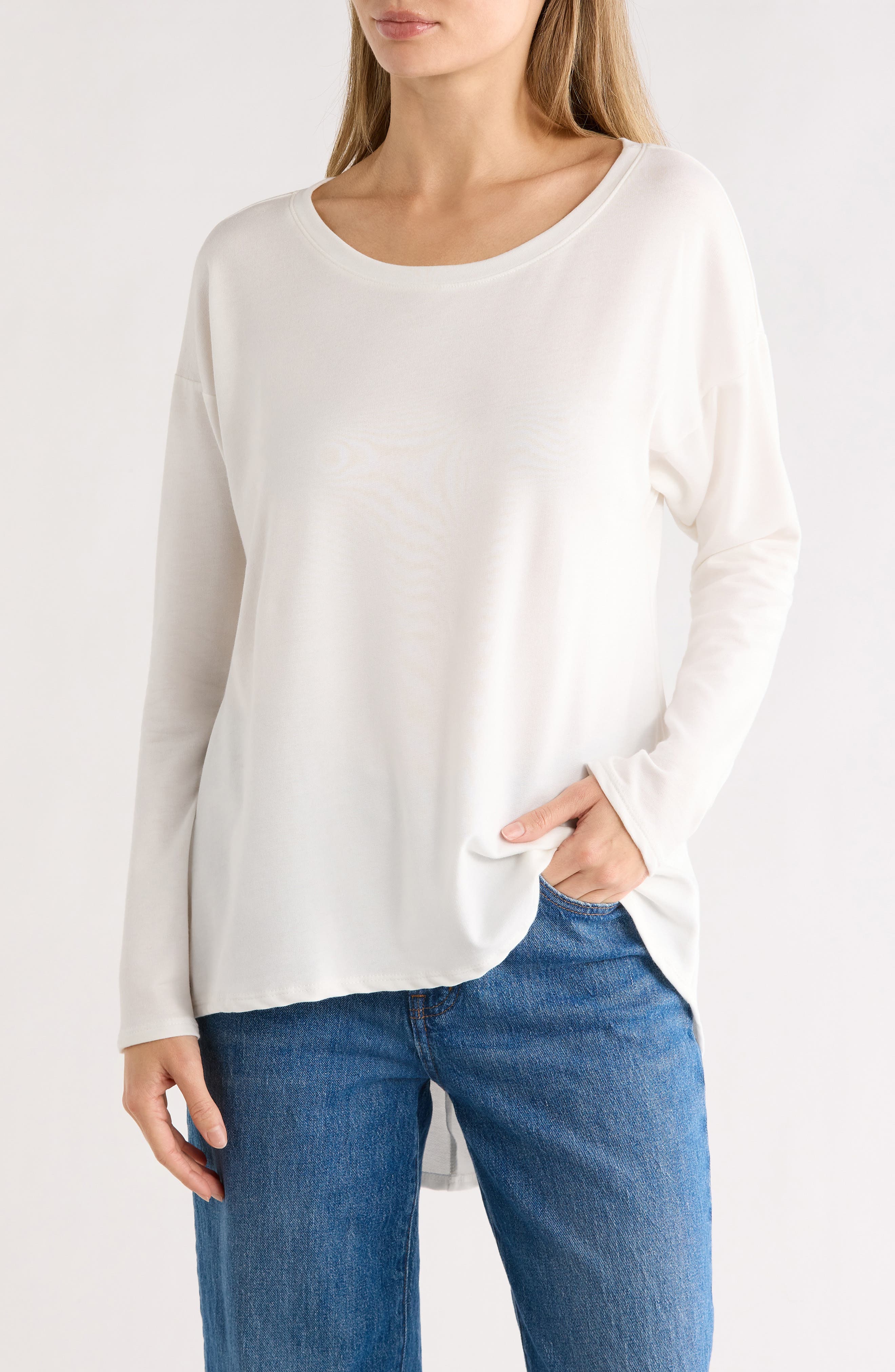 GO COUTURE Boat Neck High-Low Sweater