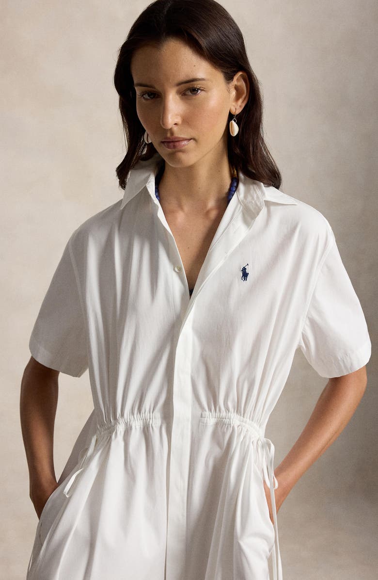 Polo Ralph Lauren Cinch Waist Cotton Shirtdress, Alternate, color, White