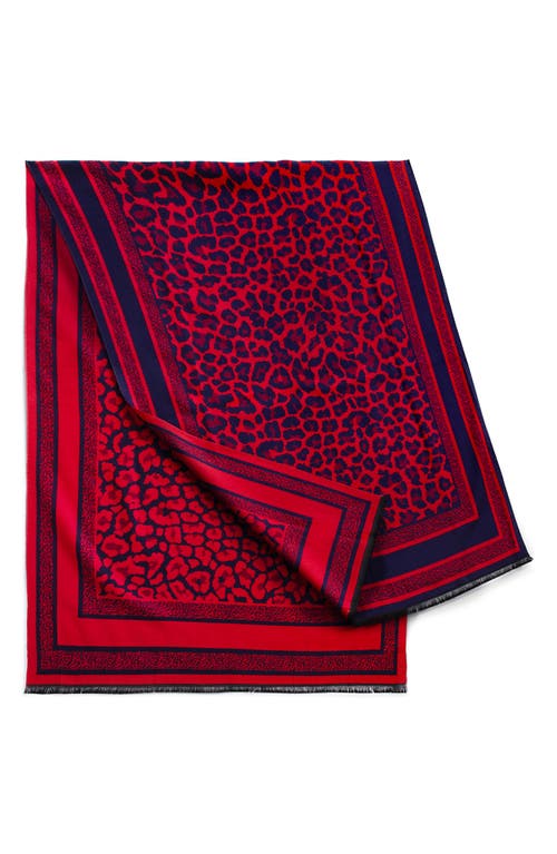 Saachi Reversible Leopard Pattern Scarf In Red