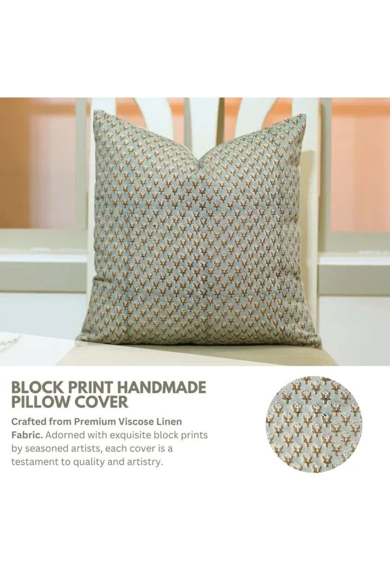 Mogra Hand Block Printed Viscose Linen Pillow Cover, Alternate, color, No Color
