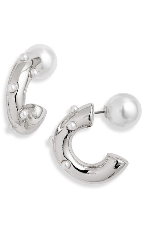 Scattered Faux Pearl Hoop Earrings
