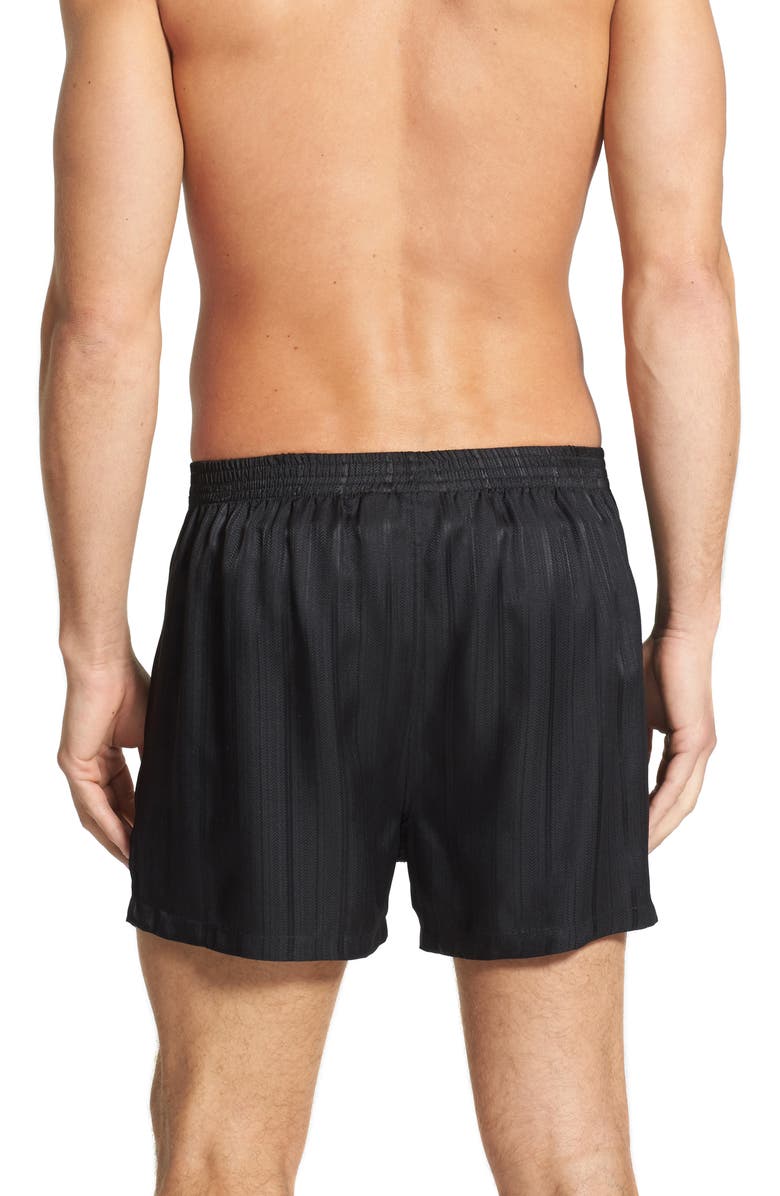 Majestic International Herringbone Stripe Silk Boxer Shorts, Alternate, color, Night