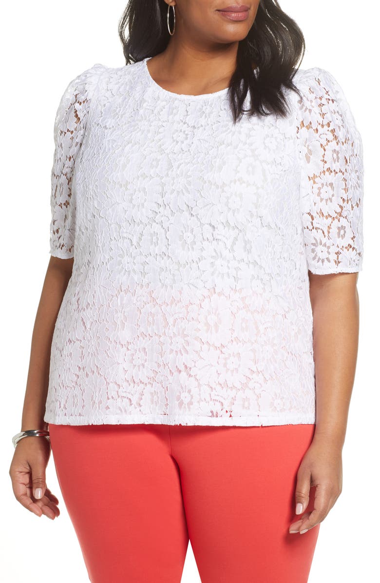 Halogen<sup>®</sup> Lace Puff Sleeve Top, Main, color, 