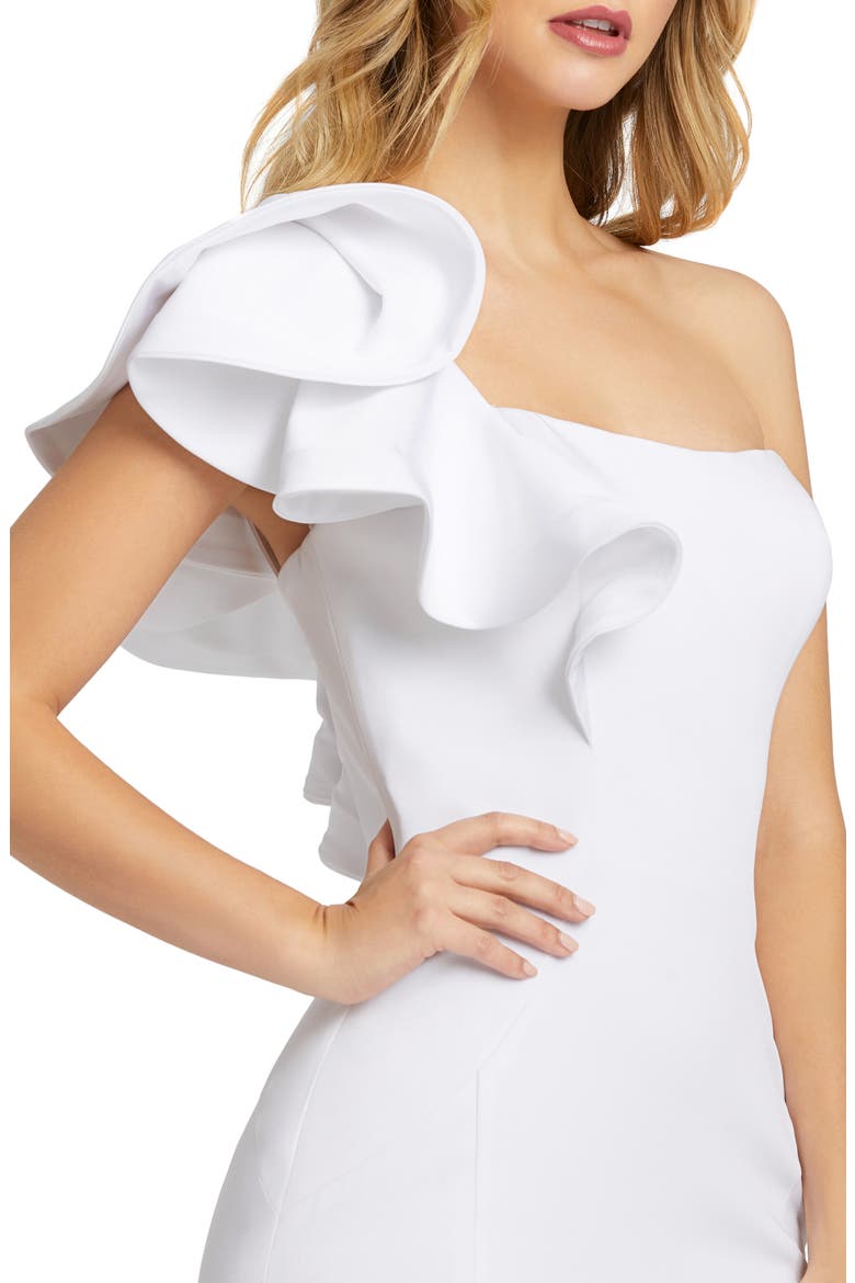 leena For Mac Duggal Ruffle One-Shoulder Mermaid Gown, Alternate, color, WHITE