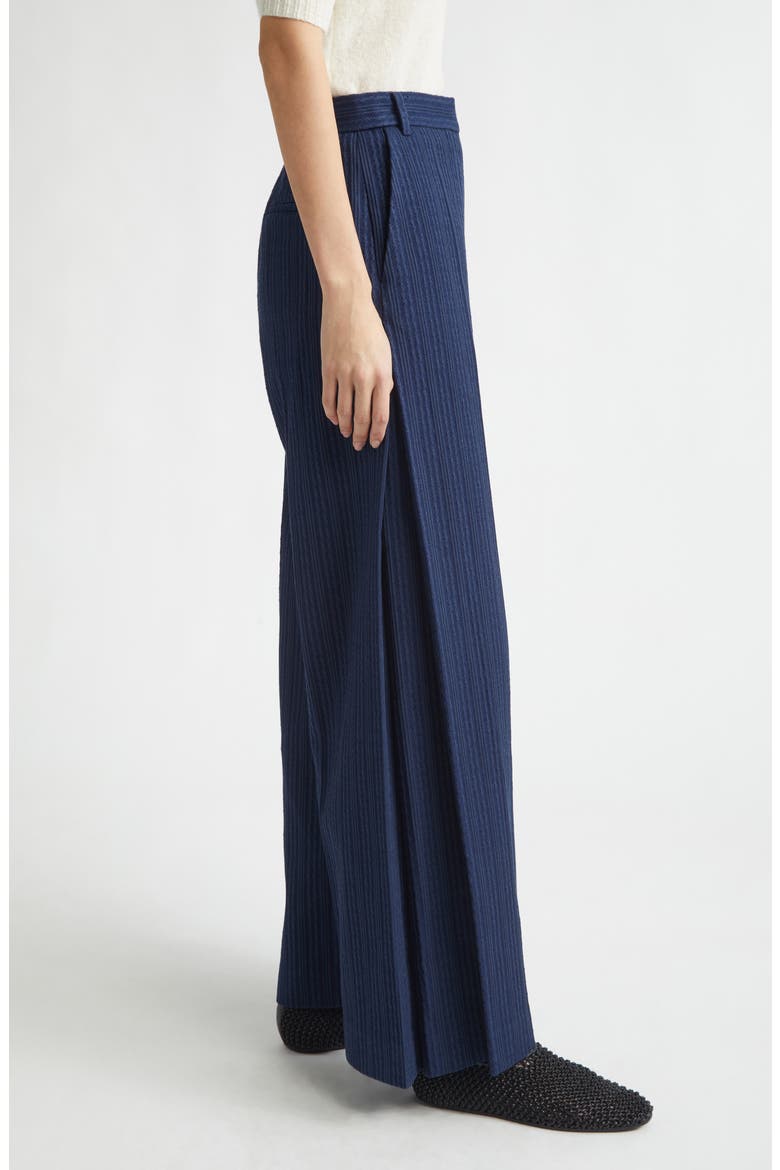 Side Tuck Cotton Blend Jacquard Knit Wide Leg Pants, Alternate, color, NAVY