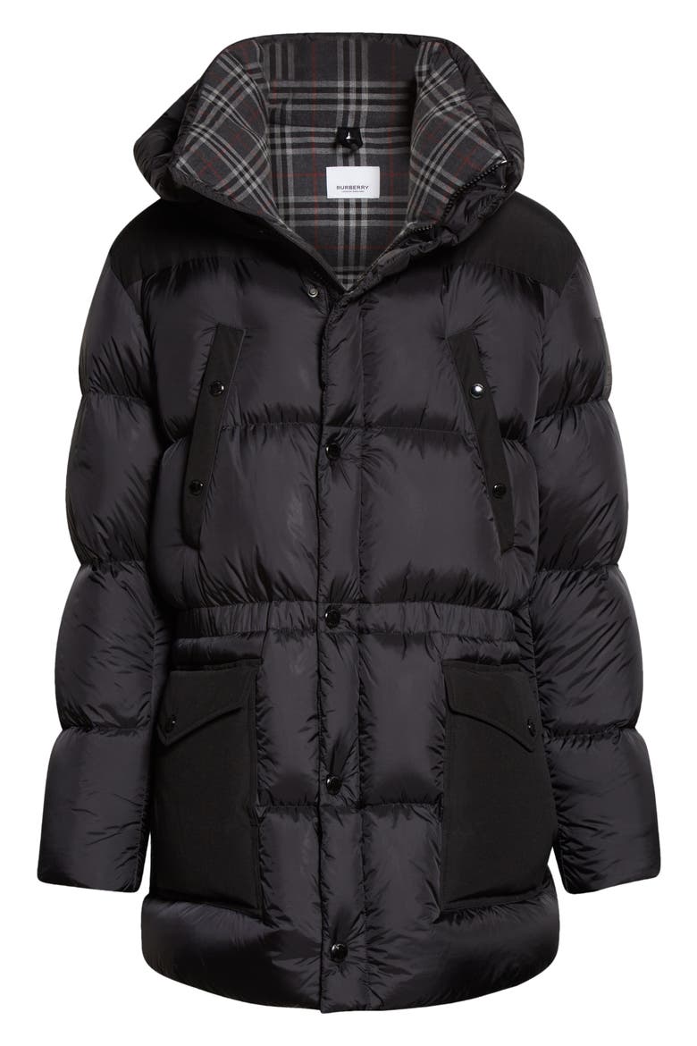 Lindford Check Lining Down Puffer Jacket, Alternate, color, BLACK