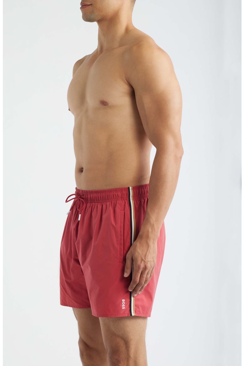 Iconic Side Stripe Swim Trunks, Alternate, color, DARK RED