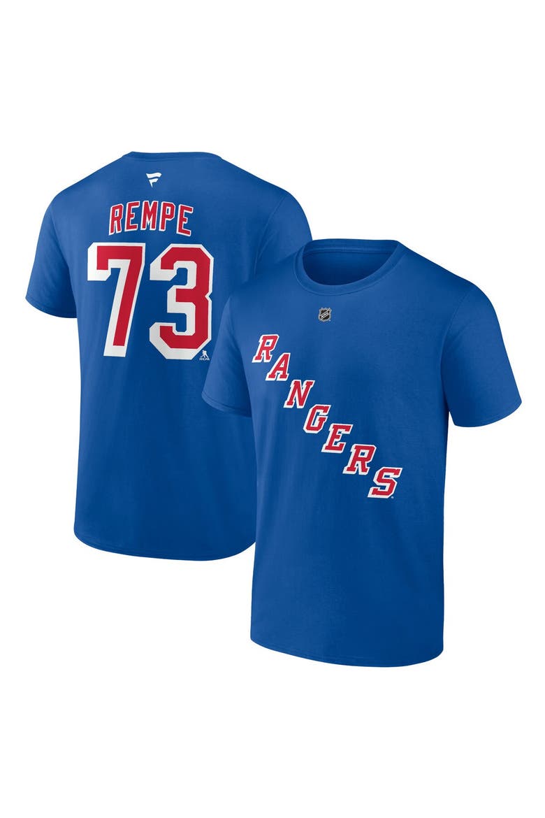 Men's Fanatics Matt Rempe Blue New York Rangers Authentic Stack Name & Number T-Shirt, Main, color, Blue