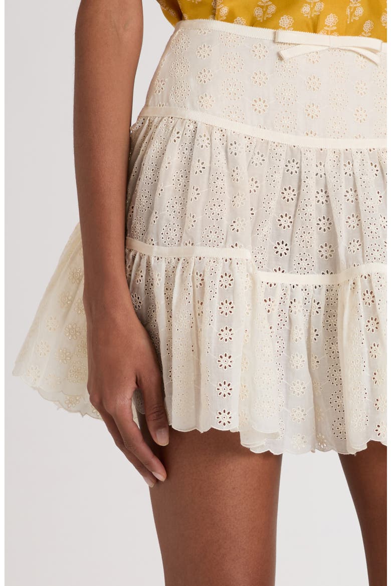 Tiered Daisy Eyelet Cotton Miniskirt, Alternate, color, IVORY