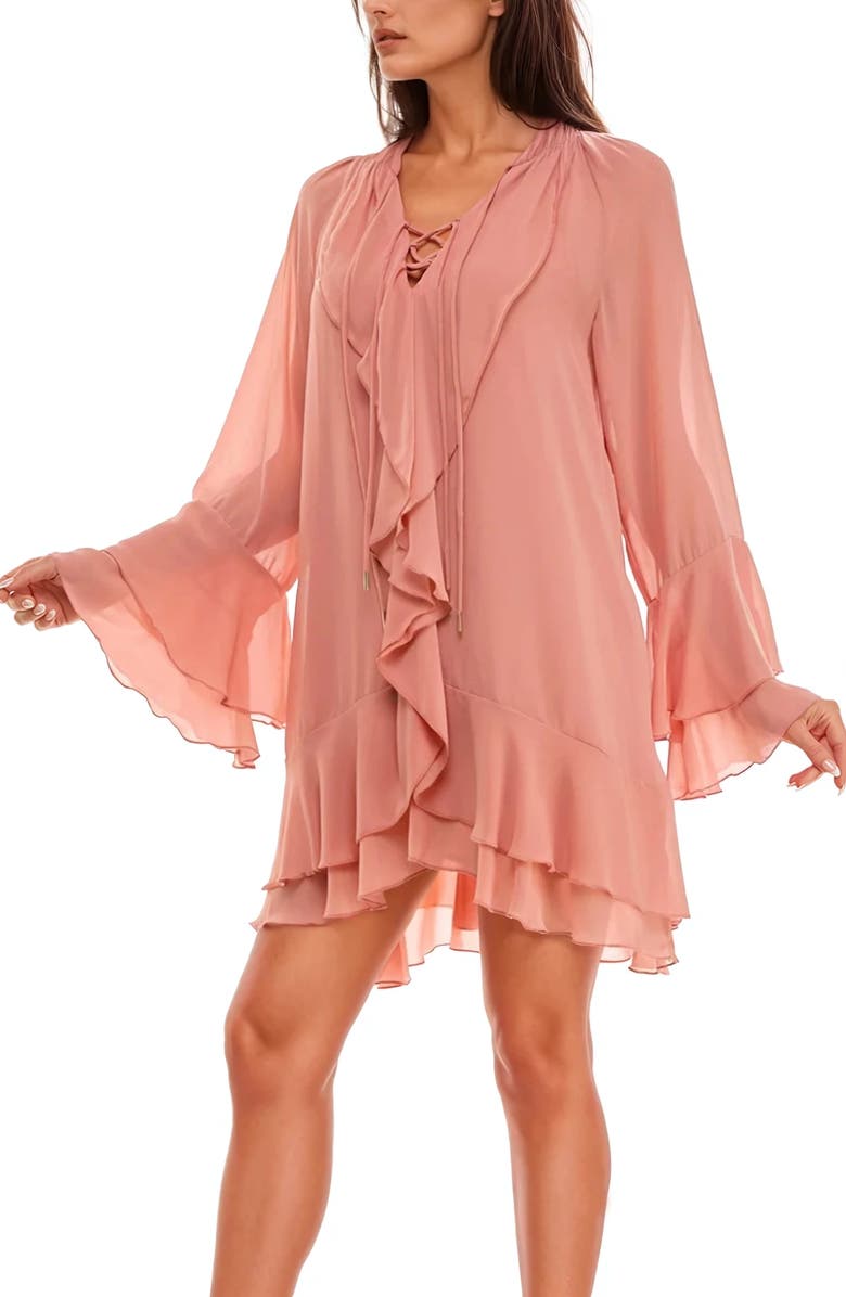 Socialite Bell Sleeve Ruffle Minidress, Alternate, color, Rose Terracotta