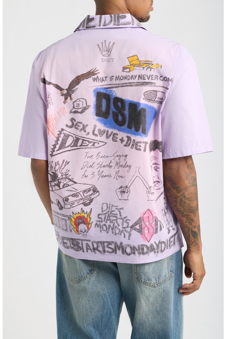 Doodle Graphic Cotton Button-Up Shirt, Alternate, color, PURPLE