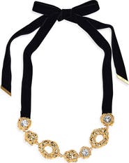 Oscar de la Renta Hammered Stone Velvet Necklace