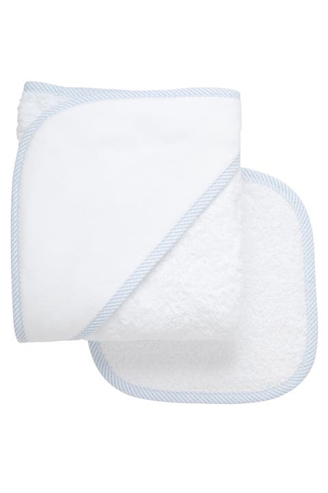 Seersucker Stripe Trim Hooded Towel & Washcloth Set (Baby & Toddler)
