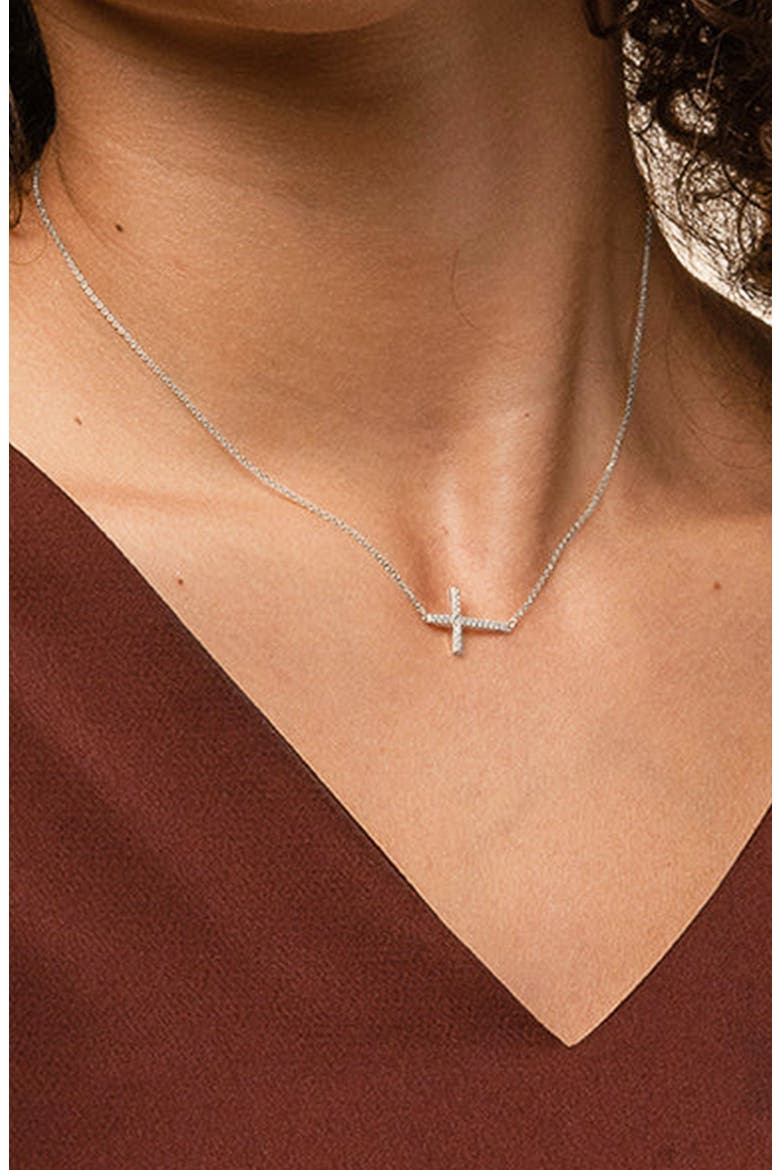 Sterling Silver 18k Gold Plated Horizontal Cross Necklace Gift Idea, Alternate, color, Silver