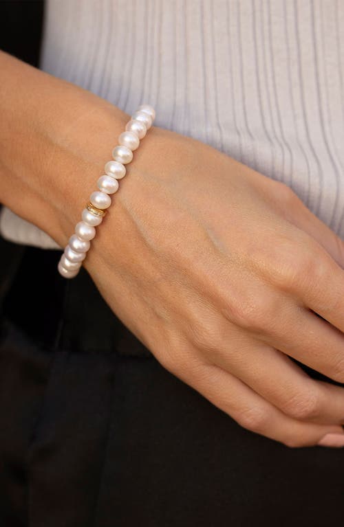 Sheryl Lowe 14k Pearl 8mm Bead Bracelet With Diamond Rondelle In Metallic